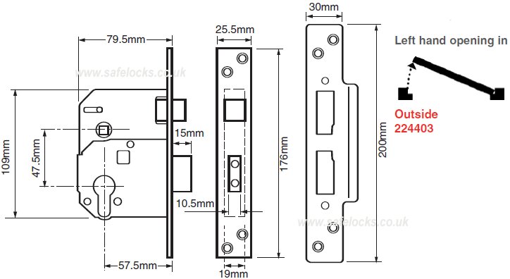 Union L224403 Euro Profile Escape Mortice Lock Inward opening Left hand